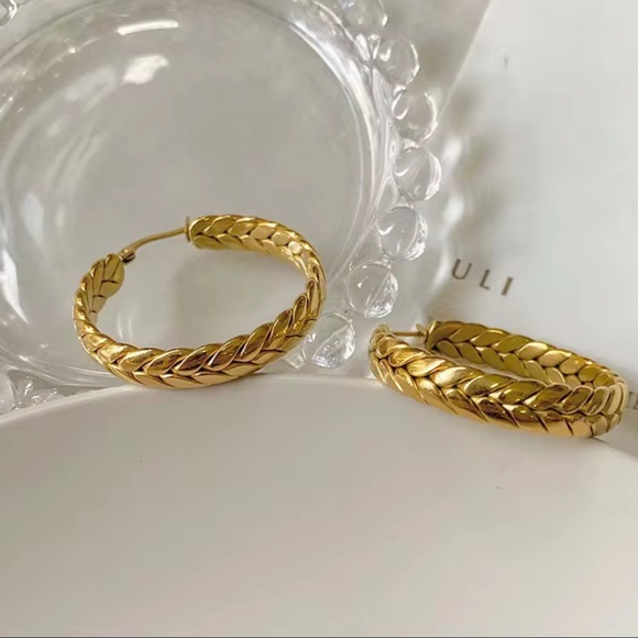 Golden Olive Co Jewelry - (A14) Plated 18k Braided Elegant Gold Hoop Earrings